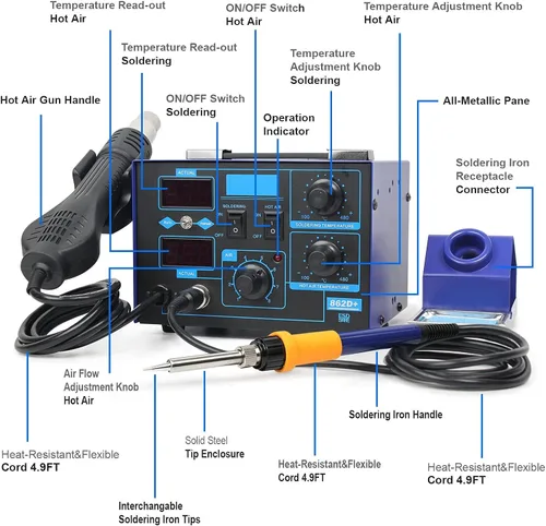 Vista 2 de BACOENG Estación de soldadura de aire caliente 2in1 862d+SMD con varios accesorios (versión mejorada de 852 y 862)