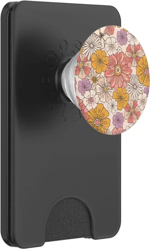 Vista 7 de PopSockets PopSockets Estándar PopGrip de los años 70 con diseño de flores retro, color durazno, naranja y rosa