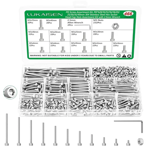 Vista 27 de 860 piezas Juego de surtido de tornillos métricos, tornillos de máquina M2 M3 M4 M5 con tuercas de bloqueo y arandelas planas, acero de aleación