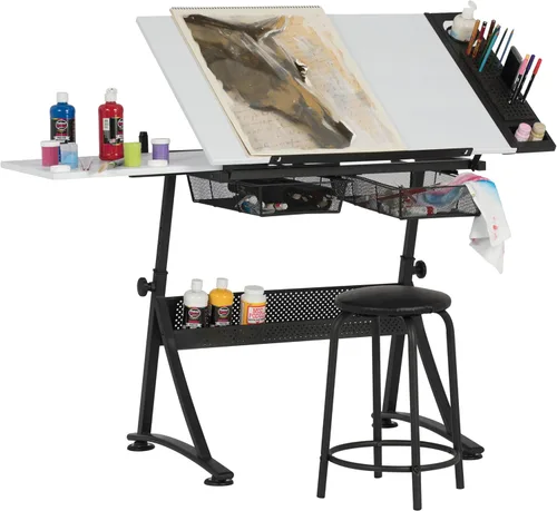 Vista 7 de Studio Designs - Escritorio de arte con bandeja de 24 pulgadas y taburete, color carbónblanco