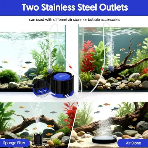 Vista 5 de QZQ Bomba de aire para acuario, bomba de aire silenciosa para tanque de peces con dos salidas, potente bomba de oxígeno ajustable de 3 W/5 W