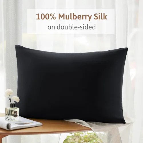 Vista 2 de Funda de almohada 100% seda de morera para cabello y piel, doble cara 19 Momme seda pura funda de almohada con cremallera oculta y caja de regalo