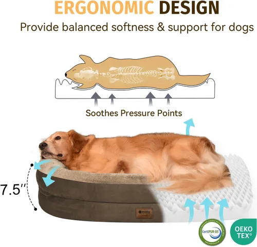 Vista 3 de Cama ortopédica impermeable para perros grandes: cama lavable de espuma viscoelástica con refuerzos - Funda ortopédica extraíble XL para mascotas