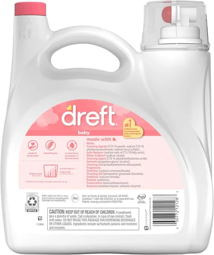 Vista 13 de Dreft Stage 1: Detergente líquido para bebés recién nacidos, suave para pieles sensibles, compatible con HE, 114 cargas