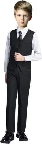 Fersumm Traje ajustado para niños, trajes formales para niños, conjunto de chaleco y camisa