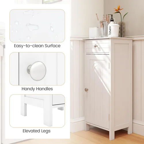 Vista 9 de GLACER Armario de almacenamiento de piso, gabinete de almacenamiento multifuncional para baño con 2 estantes ajustables, ideal para baño, sala