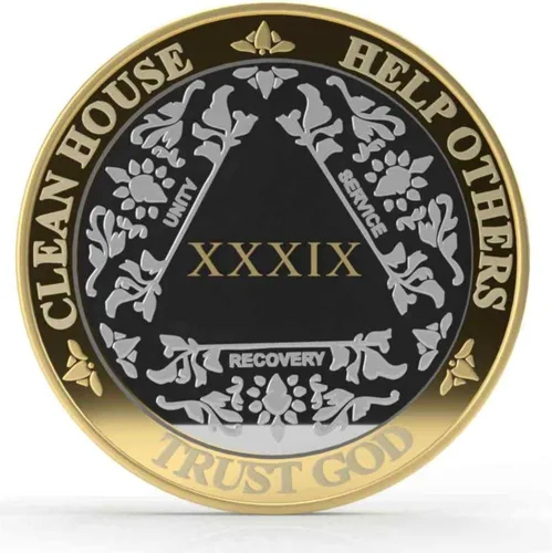 Vista 9 de Medallón anónimo de alcohólicos de plata y oro, 1-50 años, cápsula AA incluida