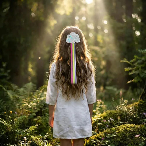 Vista 9 de Little World Pinzas para el cabello para niñas, 6 extensiones de cabello arcoíris, pinzas de pelo de unicornio para niñas y niños pequeños, colas