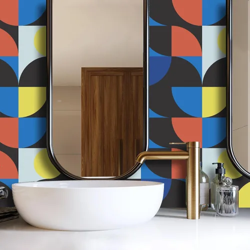 Vista 3 de VaryPaper Papel tapiz geométrico abstracto de 17.7 x 78.7 pulgadas, moderno, autoadhesivo, extraíble, para baño, impermeable, decorativo