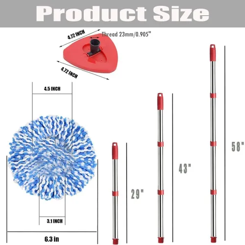 Vista 5 de ANREKEYH Cabezal de repuesto para trapeador giratorio, base, mango compatible con O Cedar EasyWring RinseClean, 4 repuestos de fregona de Azul