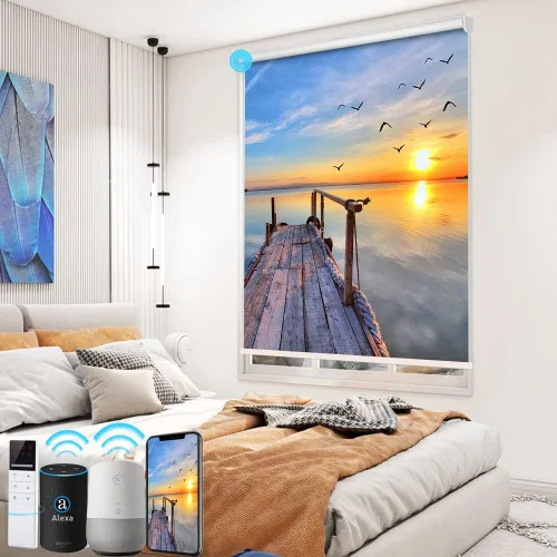 Vista 18 de TIPIACE Persianas motorizadas recargables o cableadas con control remoto, persianas enrollables de tela opaca completa, compatible con Alexa Google