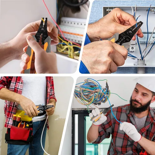 Vista 6 de MulWark Pelacables automático autoajustable 3 en 1, cortador/engarzador, alicates múltiples de 8 pulgadas para pelar cables eléctricos, corte