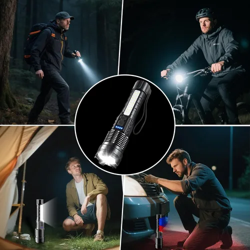 Vista 7 de Linternas Recargables de Alto Lumen, Linterna Recargable de 7 Modos, Linterna LED Súper Brillante con Luz Táctica Ajustable, Linterna de Mano