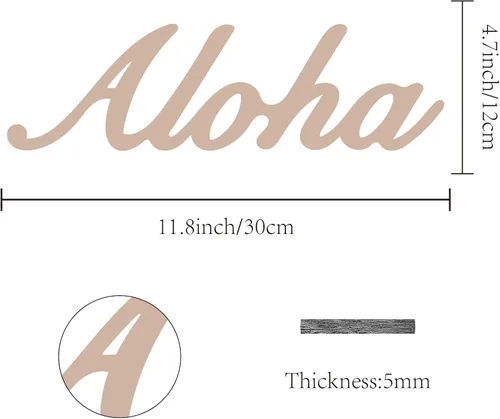 Vista 2 de CREATCABIN Aloha - Letrero de madera cortada con láser, decoración de pared, recortes de madera sin terminar, arte de pared, escultura colgante