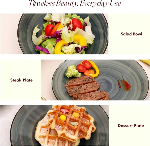 Vista 3 de Sonoma - Juego de vajilla de gres de 16 piezas, exterior negro + interior pintado a mano color azul