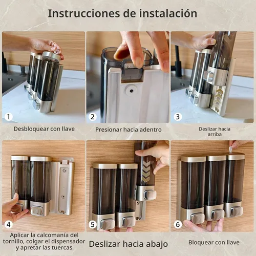 Vista 7 de Dispensador de champú y acondicionador, dispensador de jabón de ducha de 3 Cámara de plata 3