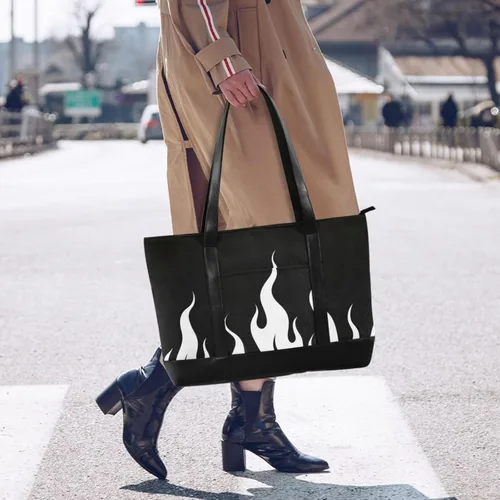 Vista 6 de Black Fluorescent Cool Flame White Waterproof tote bag with laptop with zipper work tote bags for yoga with maletin ejecutivo para mujer