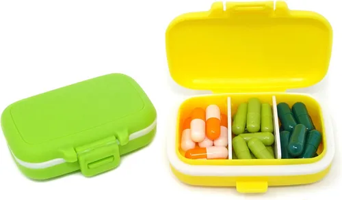 Honbay 2PCS Vitamin Organizer Box Portable Small Pill Case with 3 Removable Compartments for Travel or Daily Use