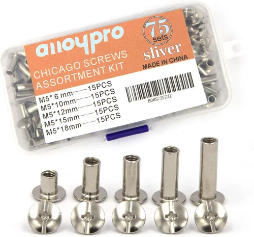 Vista 12 de Juego de 125 tornillos plateados para encuadernación Chicago, kit surtido de remaches de uñas, botón de Chicago, decoración de cuero, encuadernación