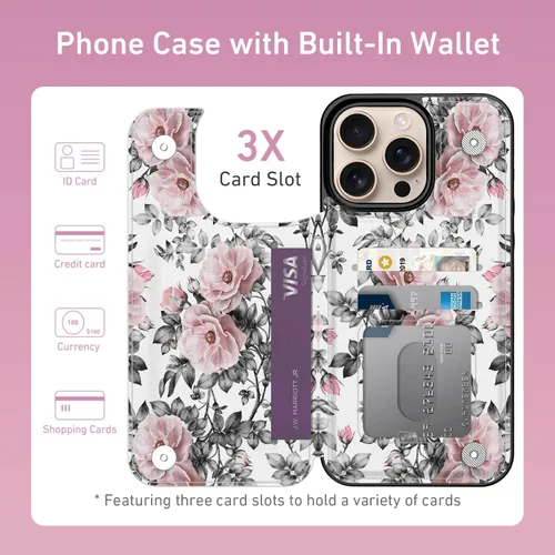 Vista 185 de LETO para iPhone 15 Pro Funda tipo cartera - Tapa tipo folio con patada - Diseños de moda - Tarjetero - Funda protectora para mujeres y niñas - 6.1