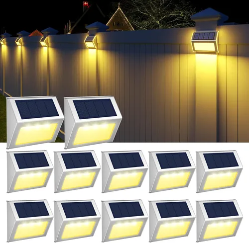 Vista 9 de Luces solares de cubierta brillante 3 luces LED de escalera impermeables para valla de acero inoxidable al aire libre lámpara solar para patio