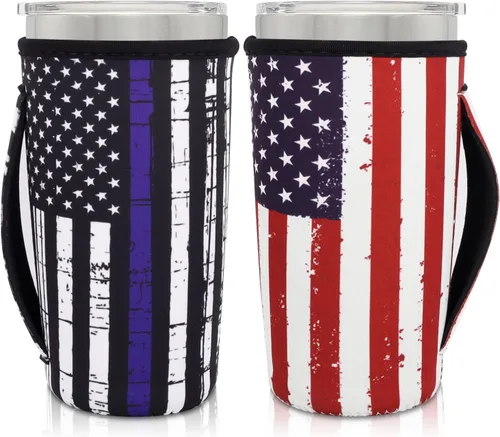 Vista 47 de Mangas aisladas de neopreno con asa para vasos de 30 a 32 onzas, funda reutilizable para tazas de café helado para tazas de café XL de 38-42 onzas