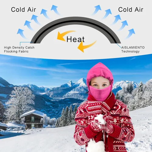 Vista 2 de LUVNFUN Pasamontañas de esquí de doble capa de forro polar para niños y niñas