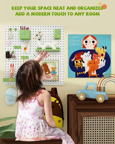 Vista 2 de Kit combinado de tablero de clavijas de metal, 4 tableros de clavijas de acero al carbono con 26 accesorios, organizador de pared para el hogar