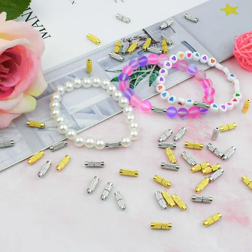 Vista 7 de 50 cierres de rosca de latón para fabricación de joyas, cierre de barril, tapas de extremo de cable para pulseras y collares de bricolaje, cierre