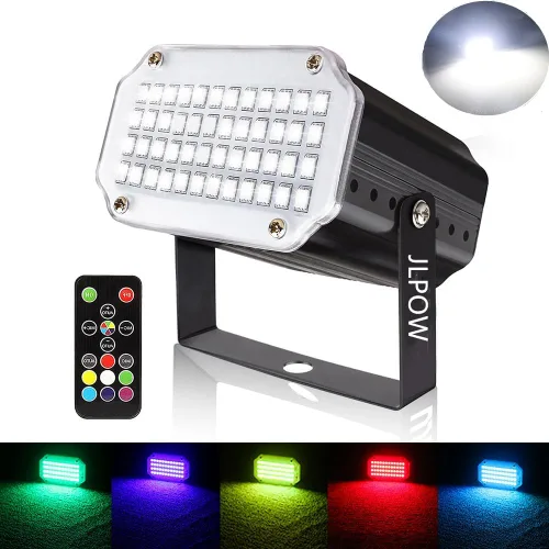 Vista 9 de Luz estroboscópica de Halloween con control remoto, JLPOW luces estroboscópicas mini activadas por sonido súper brillantes con 48 LED RGB