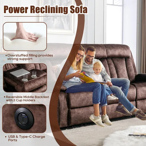 Vista 5 de GUEAPY Sofá reclinable con calor y masaje, sofá reclinable con mesa abatible, sofá reclinable de 3 plazas para sala de estar, asientos de cine