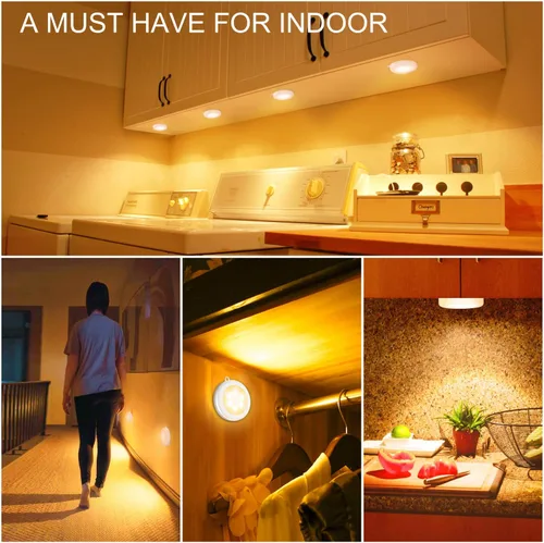 Vista 6 de Mlambert Paquete de 4 luces LED de noche con sensor de movimiento, luces inalámbricas con imán adhesivo con batería, iluminación segura para Blanco