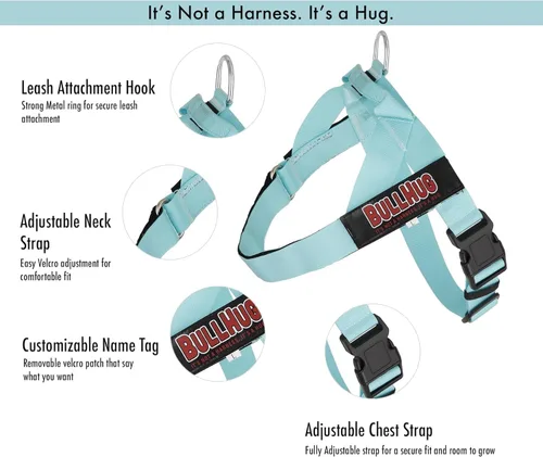 Vista 5 de BULLHUG Arnés ajustable para perro, sin tirones, sin estrangulamiento, para bulldogs ingleses, bulldogs franceses, pugs y razas de pecho ancho
