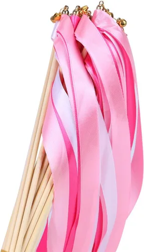 Vista 12 de 30 varitas de cinta de encaje para fiestas de cumpleaños de Navidad, varitas de hadas para actividades de boda (verde+encaje)