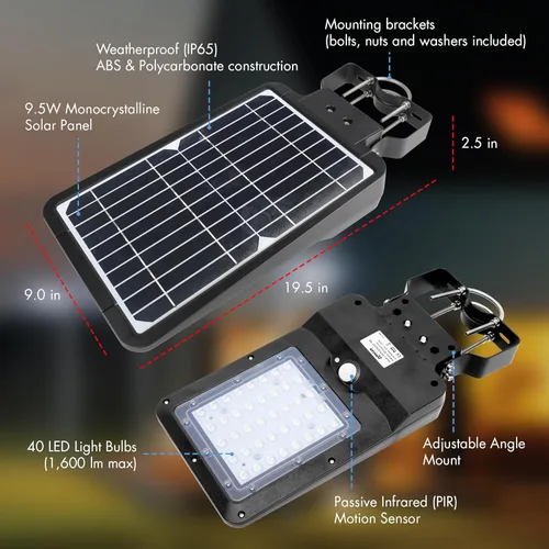 Vista 2 de Wagan EL8586 - Farola solar integrada de 1600 lúmenes, reflector de seguridad, sensor de movimiento, impermeable, resistente a la intemperie