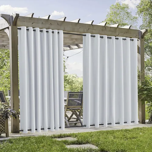 Vista 26 de RYB HOME Cortinas resistentes al viento para exteriores, cortinas opacas impermeables con aislamiento térmico para patio, porche, glorieta, pérgola