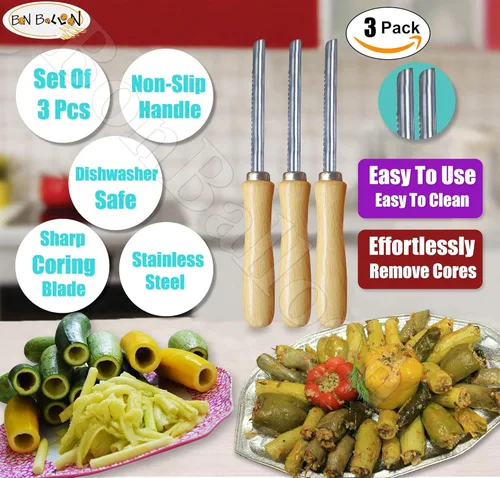 Vista 3 de Zucchini Squash Vegetable Corer 3 pcs Corers Stainless Steel Core Remover Tool Kitchen Stuffed Vegetables Veggies Seed Remover Remove Seeds Eggplant
