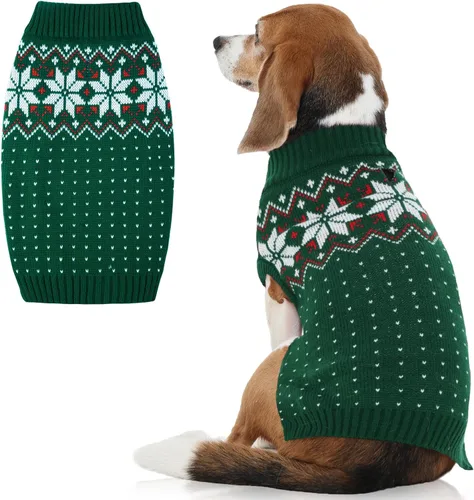 FUAMEY Suéter de Navidad para perro, suéter cálido para perro, suéter clásico de copo de nieve para Año Nuevo, suéteres de cuello alto, prendas de