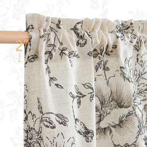 Vista 5 de jinchan Juego de cortinas florales de cocina, cortinas de lino y cenefa para ventanas pequeñas, 24 pulgadas de largo para cafetería, sala de estar