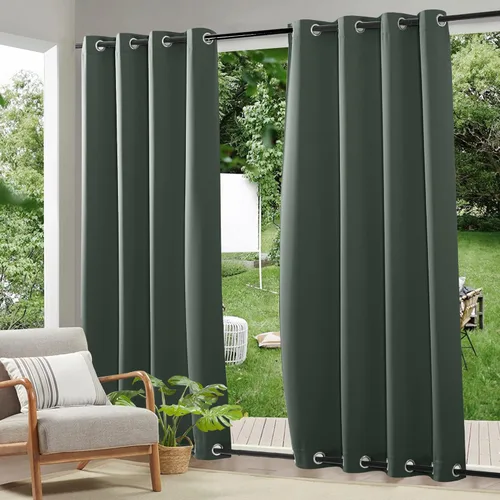 Vista 24 de RYB HOME Cortinas resistentes al viento para exteriores, cortinas opacas impermeables con aislamiento térmico para patio, porche, glorieta, pérgola