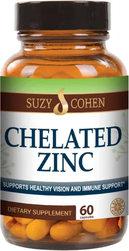 Suzy Cohen - Suplementos de zinc quelado, 60 cápsulas suaves para el estómago, el zinc es para el crecimiento celular saludable y la formación de