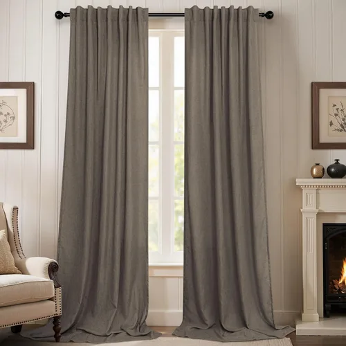 Vista 46 de Cortinas de lino natural semitraslúcidas Pitalk de 36 pulgadas de ancho para sala de estar, juego de 2 paneles con pestaña trasera, cortinas