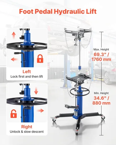 Vista 4 de VEVOR Gato de Transmisión Hidráulico de 2 Etapas, Capacidad de 599 kg / 0.6 Toneladas, Altura de Elevación de 88.1-176 cm, Gato de Transmisión