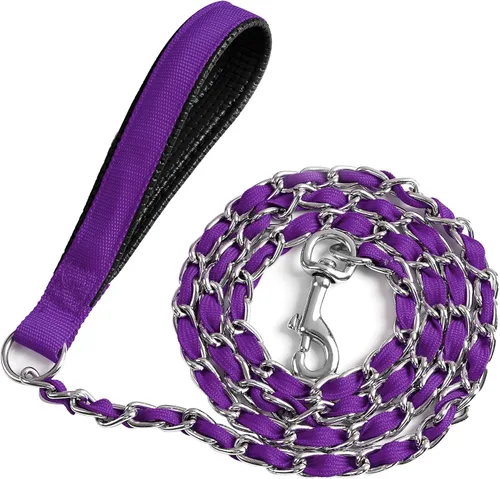 Vista 8 de Chain Dog Leash Chew Proof, Metal Chain and Nylon Rope Pet Dog Leash with Padded Handle, Heavy Duty Leashes for Medium Large Dogs Training, Walking