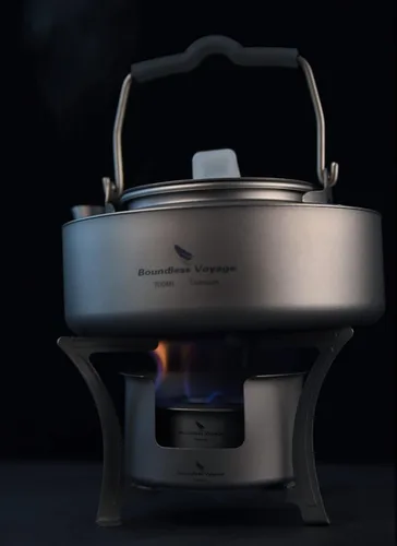 Vista 9 de Boundless Voyage Estufa de alcohol de titanio con cubierta contra incendios, estufa de leña al aire libre con soportes, para camping