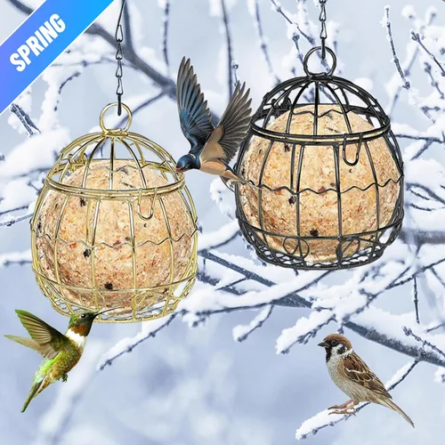 Vista 4 de Comedero colgante de metal para pájaros con ganchos, comederos de bolas de sebo para aves silvestres, jardín al aire libre