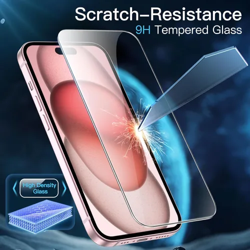 Vista 6 de JETech - Protector de pantalla para iPhone 15 de 6.1 pulgadas, película de vidrio templado con herramienta de fácil instalación, compatible