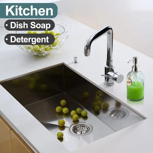 Vista 3 de MOCLIF Dispensador de Jabón de 16OZ con Bomba de Acero Inoxidable 304, Dispensador de Jabón Recargable de Vidrio Transparente con Rayas de Moda