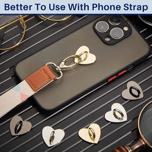 Vista 6 de Moxweyeni 6 soportes para anillo de teléfono celular, gancho adhesivo de corazón para teléfono inteligente, soporte de anillo de dedo de metal