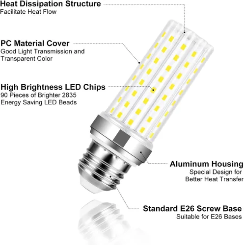 Vista 4 de Bombilla E26, bombilla LED de 20 W, bombillas LED de luz diurna 6500K, bombillas incandescentes equivalentes a 150 W, bombilla E26/E27 de 2000